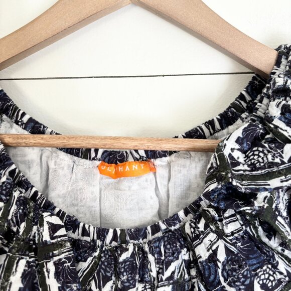 Oliphant navy and white dress with ruffle collar and bubble sleeves - Picture 2 of 6